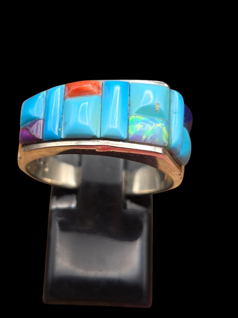 Multi-Stone Turquoise Inlay men's Ring - Blue 10